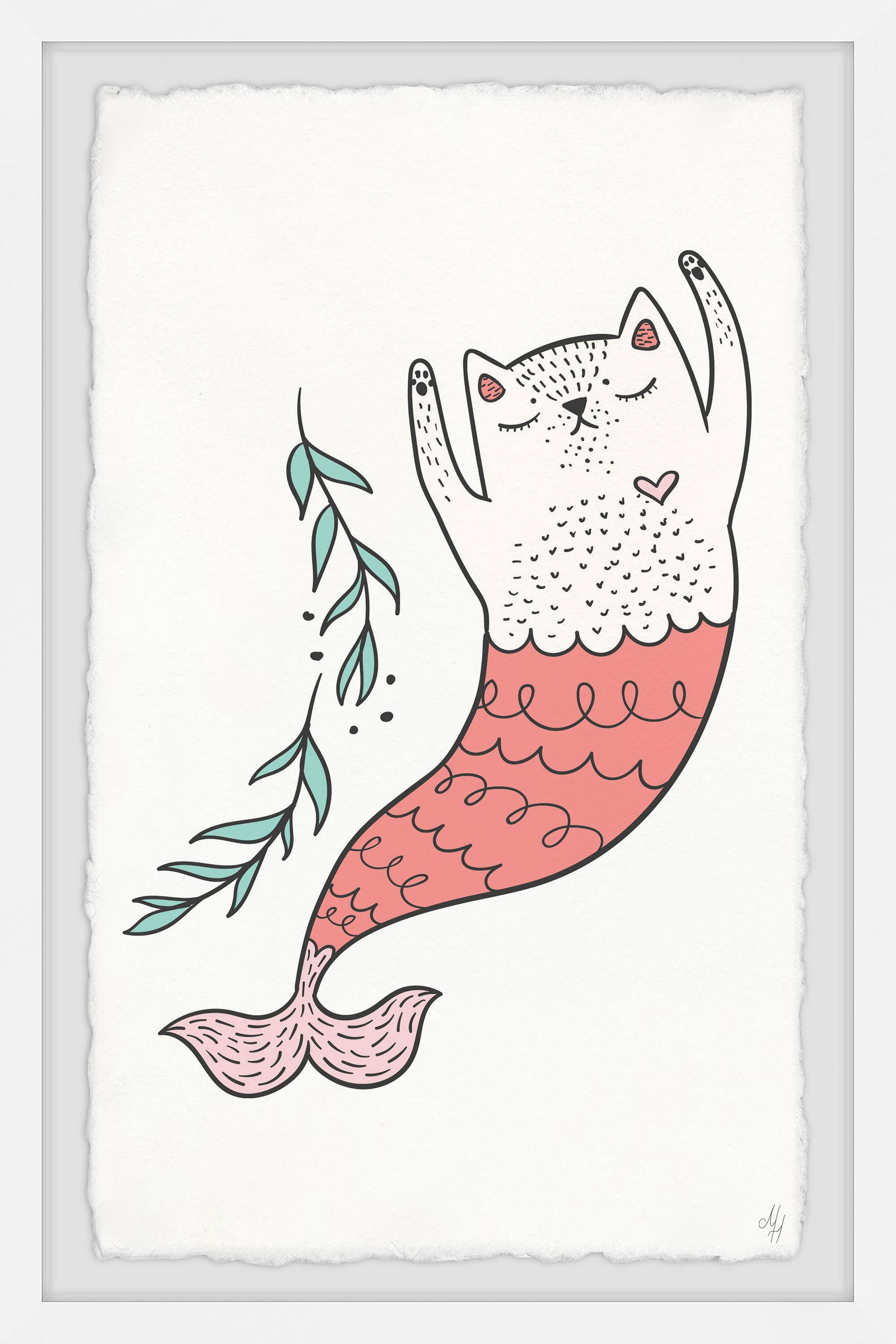 Marmont Hill Swimming Pink Purrmaid Framed Wall Art