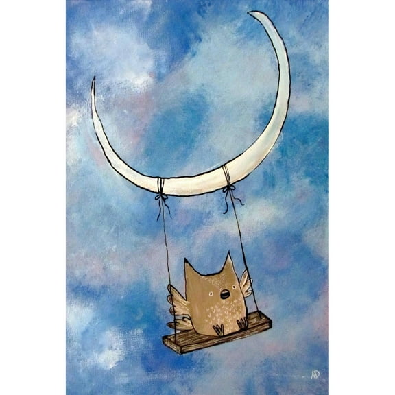 Marmont Hill "Swinging Owl" by Andrea Doss Painting Print on Wrapped Canvas