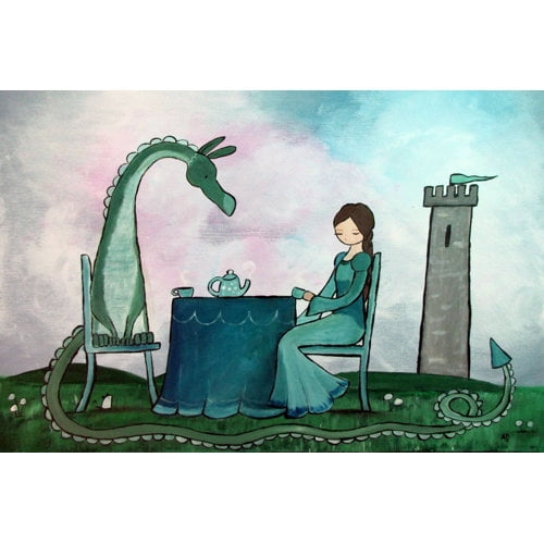 Marmont Hill "Tea with a Dragon" by Andrea Doss Painting Print on Wrapped Canvas