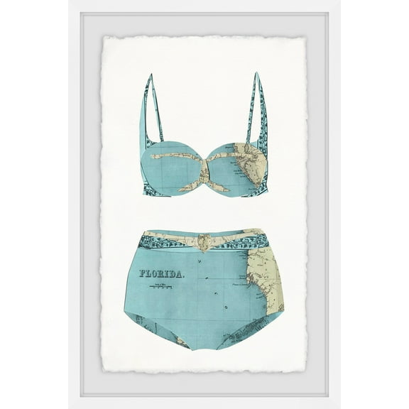 Marmont Hill Teal Bikini Framed Wall Art, 12" x 8"