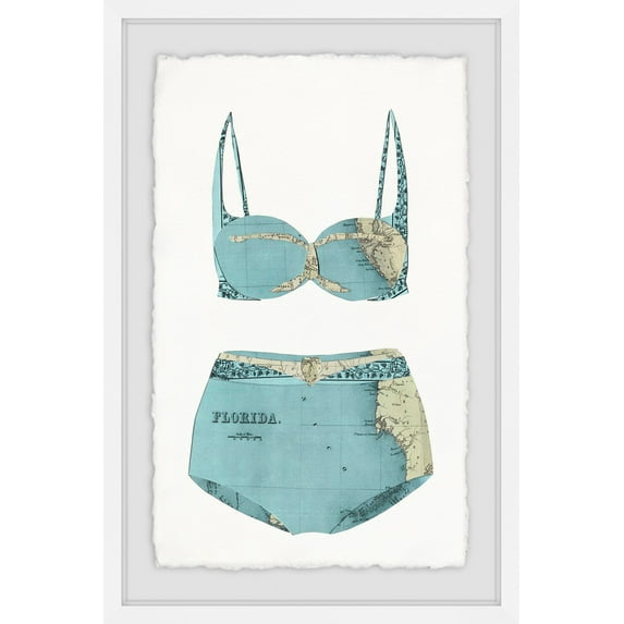 Marmont Hill Teal Bikini Framed Wall Art, 36" x 24"
