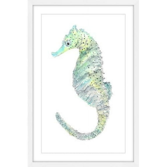 Marmont Hill "Teal Seahorse" by Thimble Sparrow Framed Painting Print