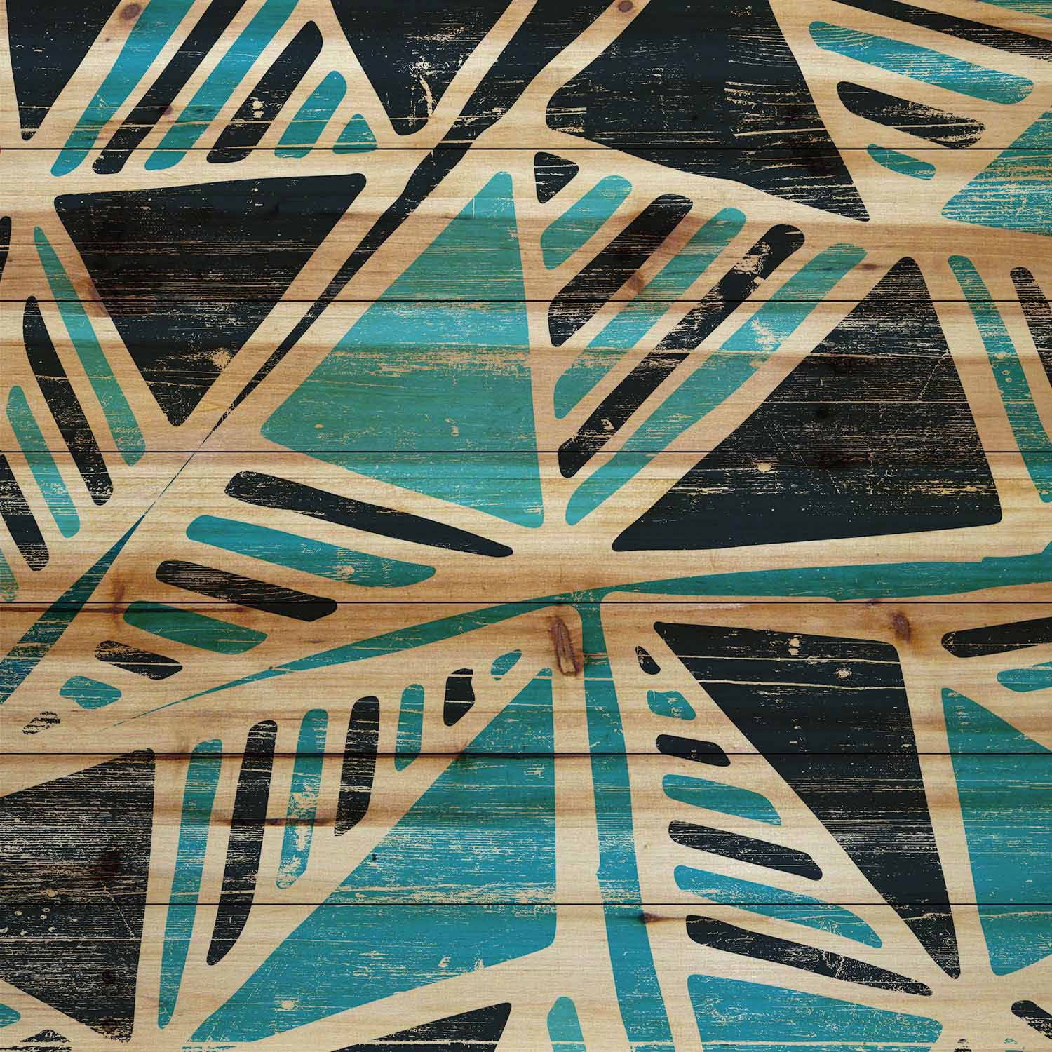 Marmont Hill - "Teal Triangles" Painting Art Print on Natural Pine Wood