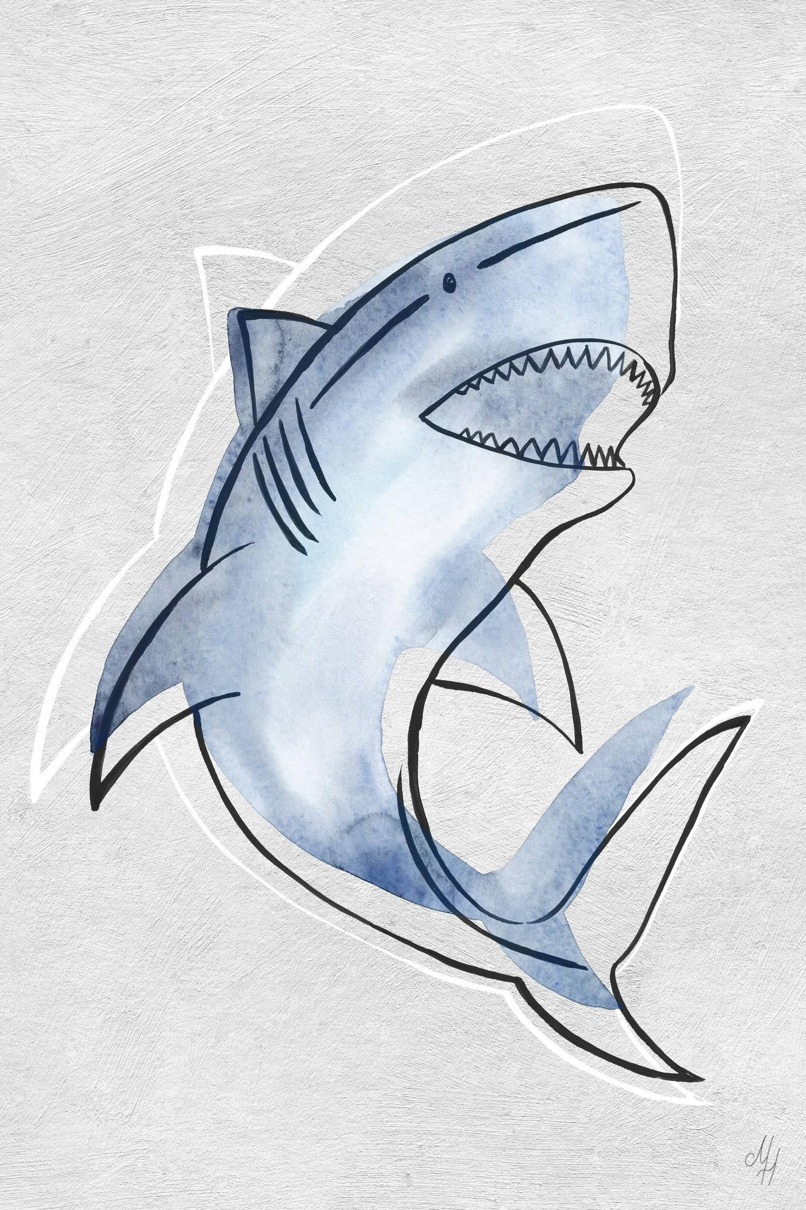 Big Shark Blue and White Canvas Wall Art for Kids