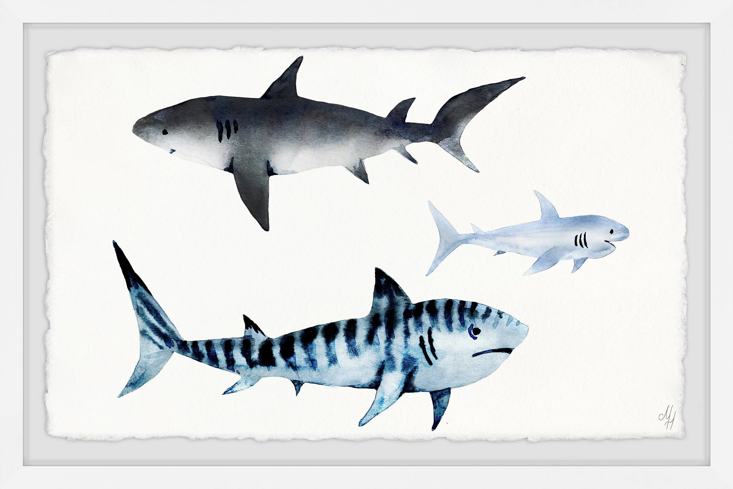 Marmont Hill The Sharks Framed Wall Art, 36.00" x 1.50"