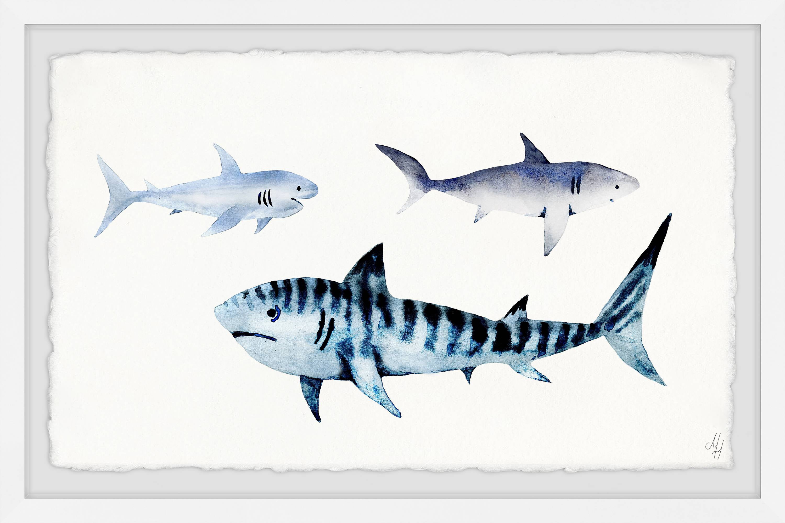 Marmont Hill The Sharks Ii Framed Wall Art, 36" x 1.5"