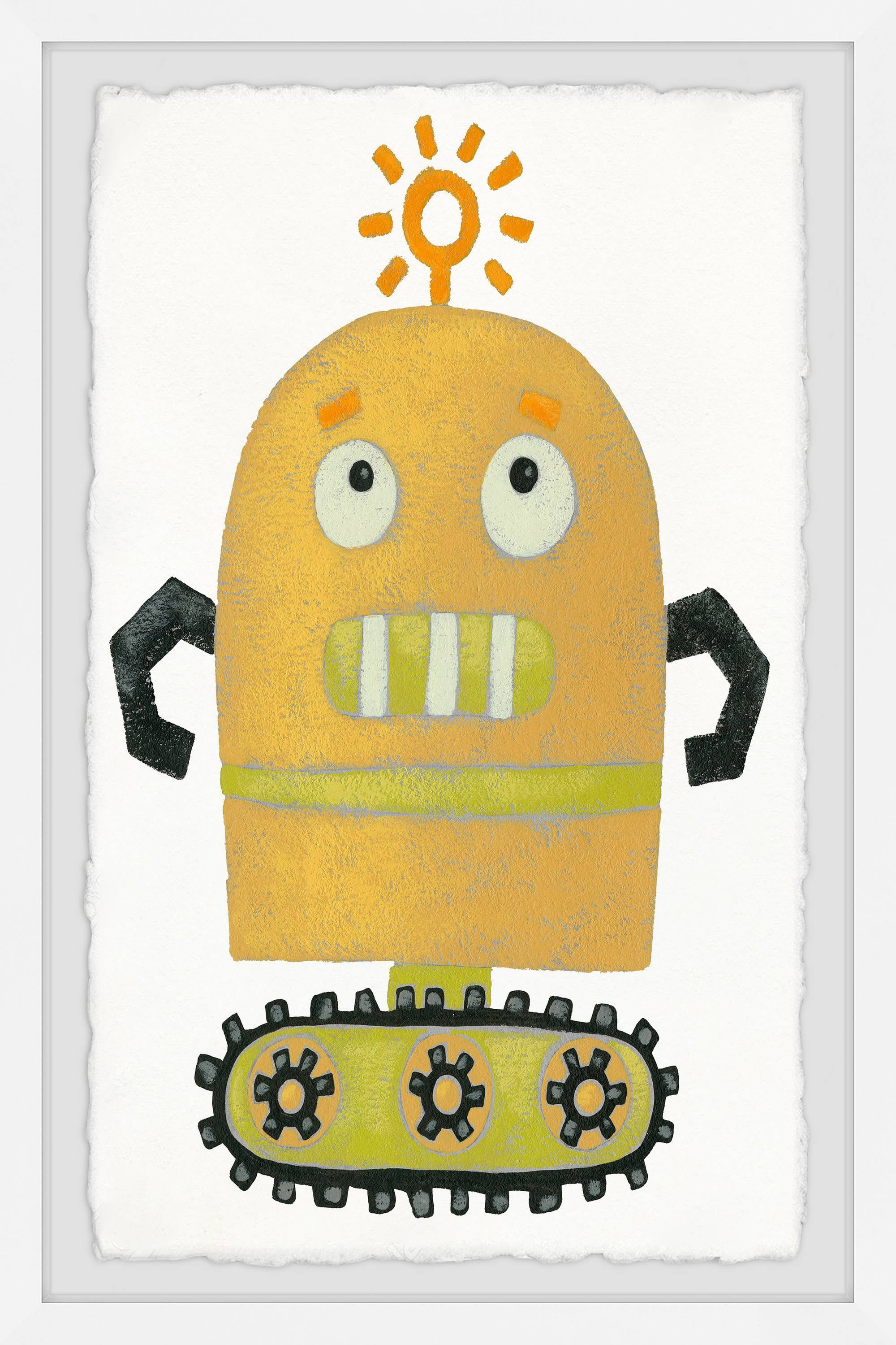 Yellow and Black Robot Canvas Print with White Frame