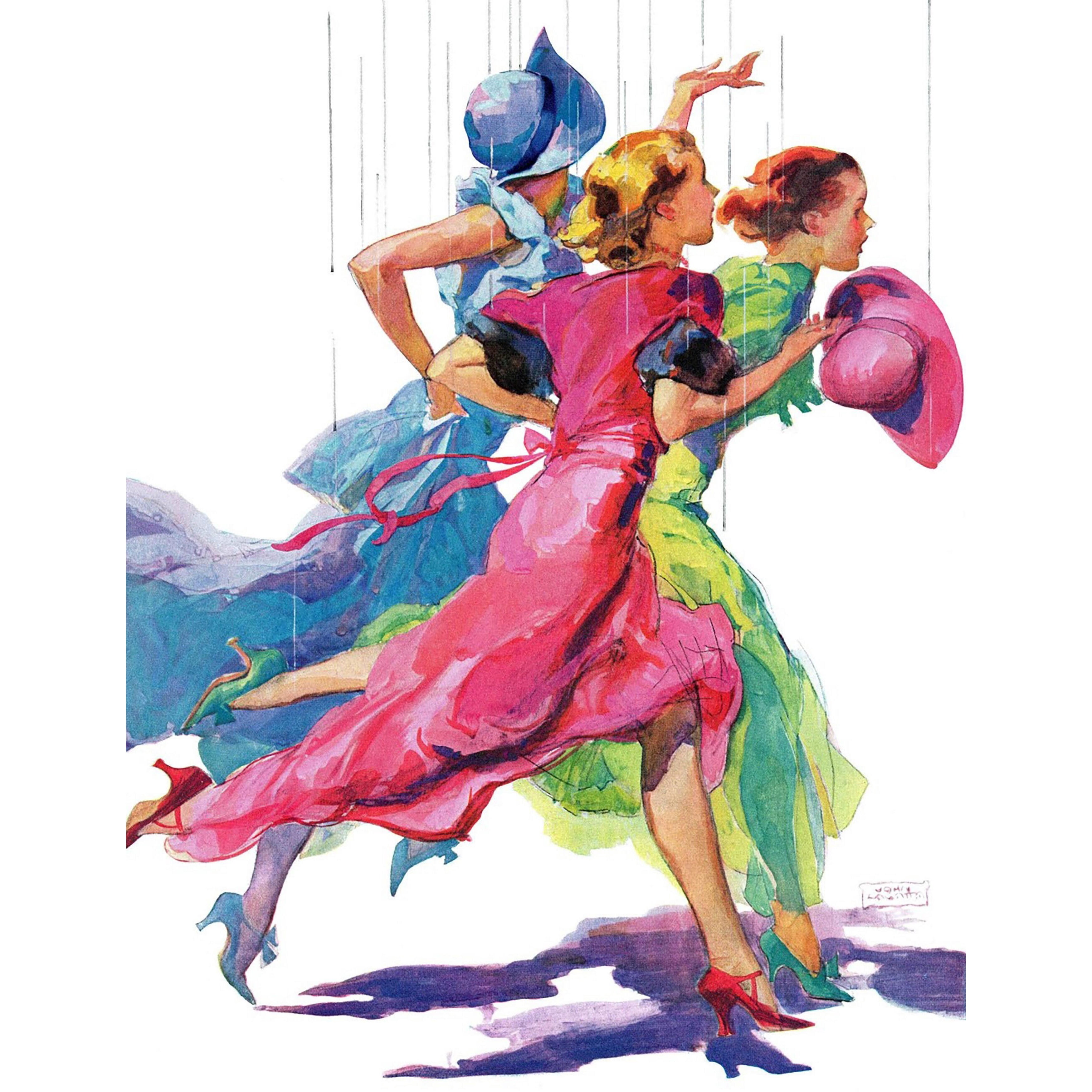 Marmont Hill "Three Women Running from Rain" by John LaGatta Painting Print on Canvas