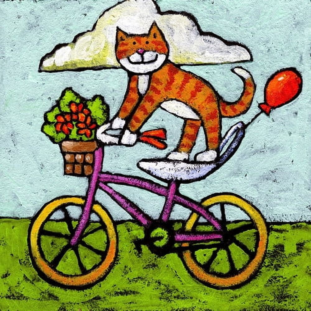 Marmont Hill - "Tiger Cat Bike Acrobat" by Janet Nelson Painting Print on Wrapped Canvas