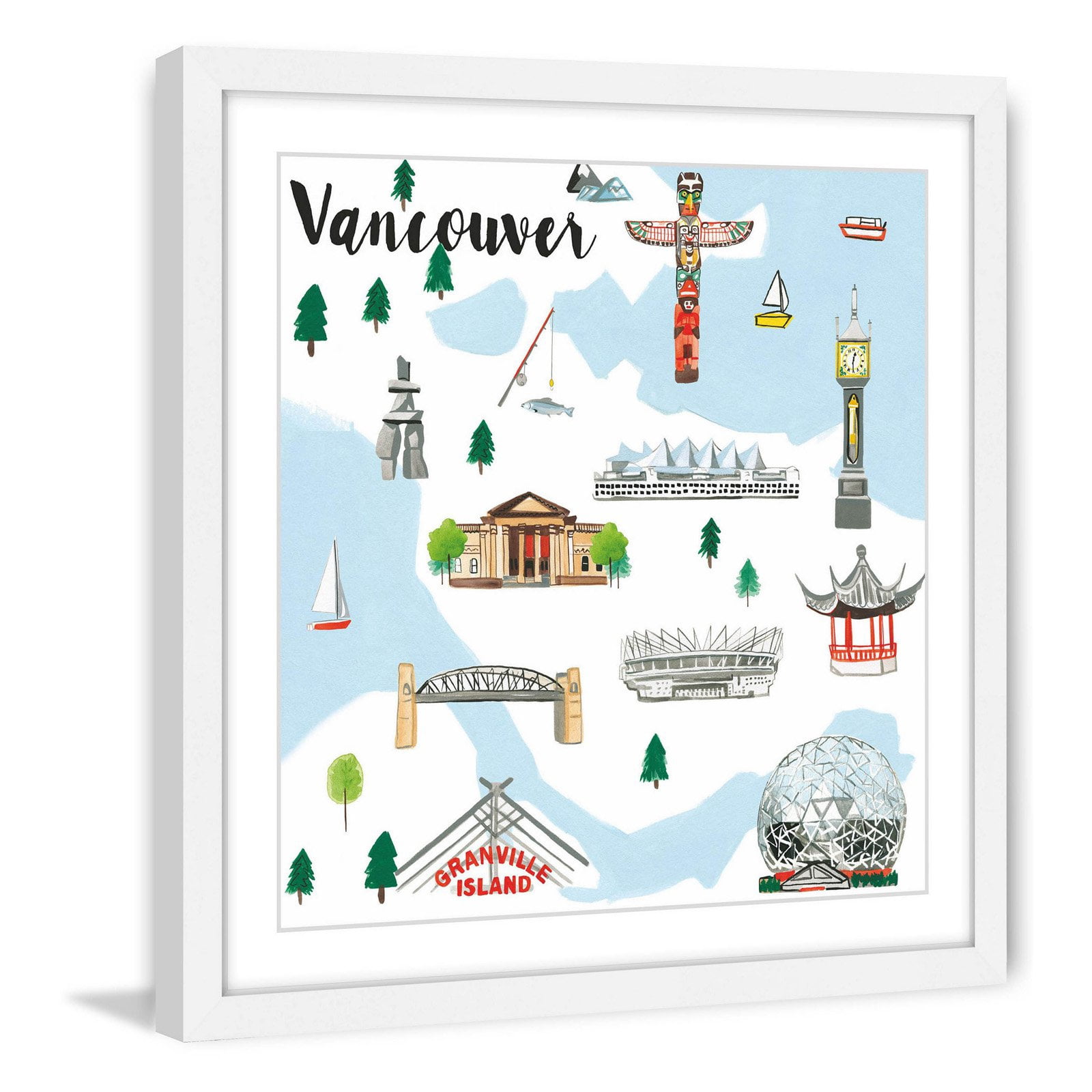 Marmont Hill "Travel Vancouver" By Molly Rosner Framed Painting Art Print, 24.0" x 1.5"