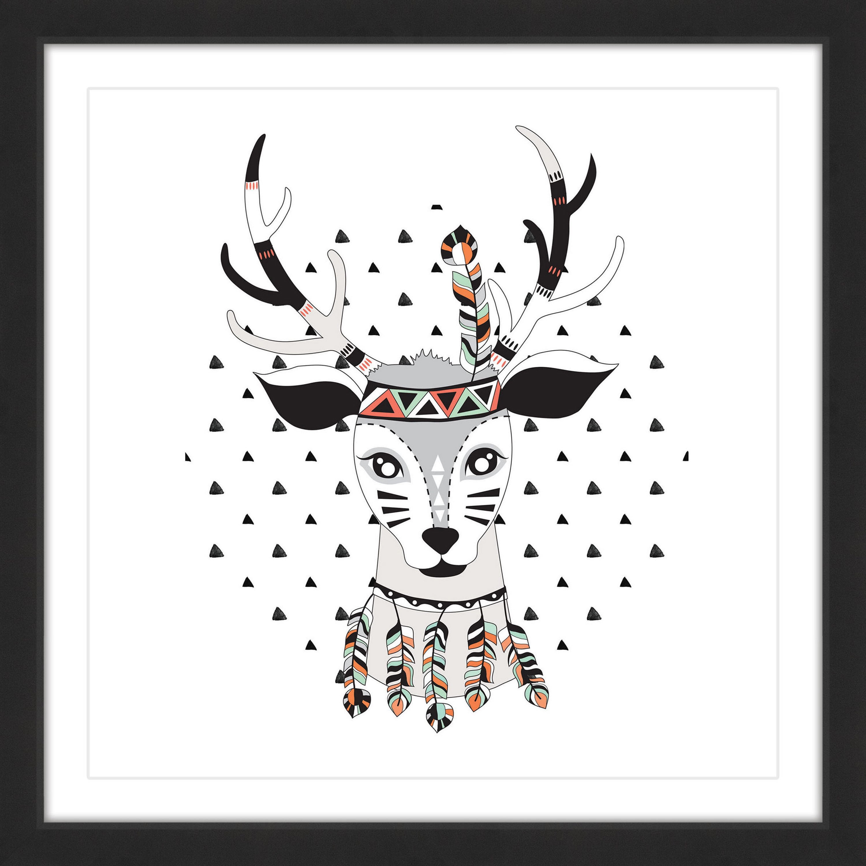 MARMONT HILL  - 'Tribal Deer' by Diana Alcala Framed Painting Print - Multi-Color 18 x 18