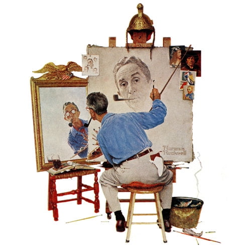 Marmont Hill 'Triple Self Portrait' by Norman Rockwell Painting Print on Wrapped Canvas
