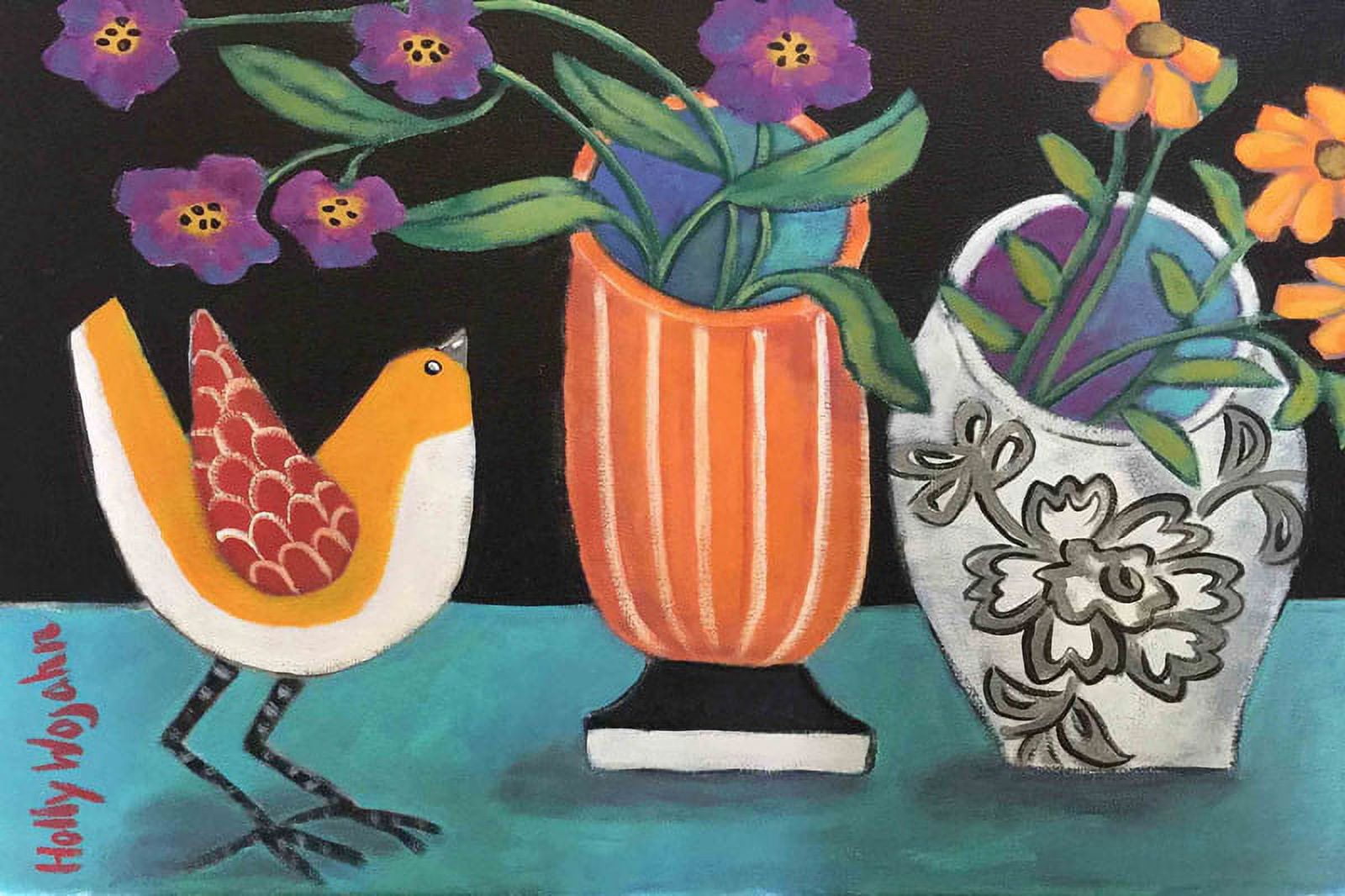 Marmont Hill 'Two More Cheery Vases And A Chirp More' by Holly Wojahn Painting Print on Wrapped Canvas