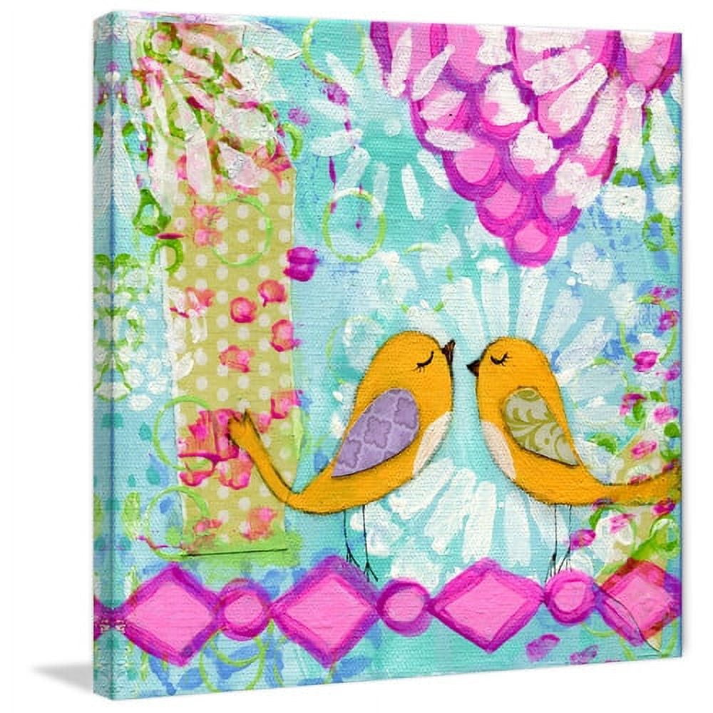 Colorful Canvas Art with Two Orange Birds
