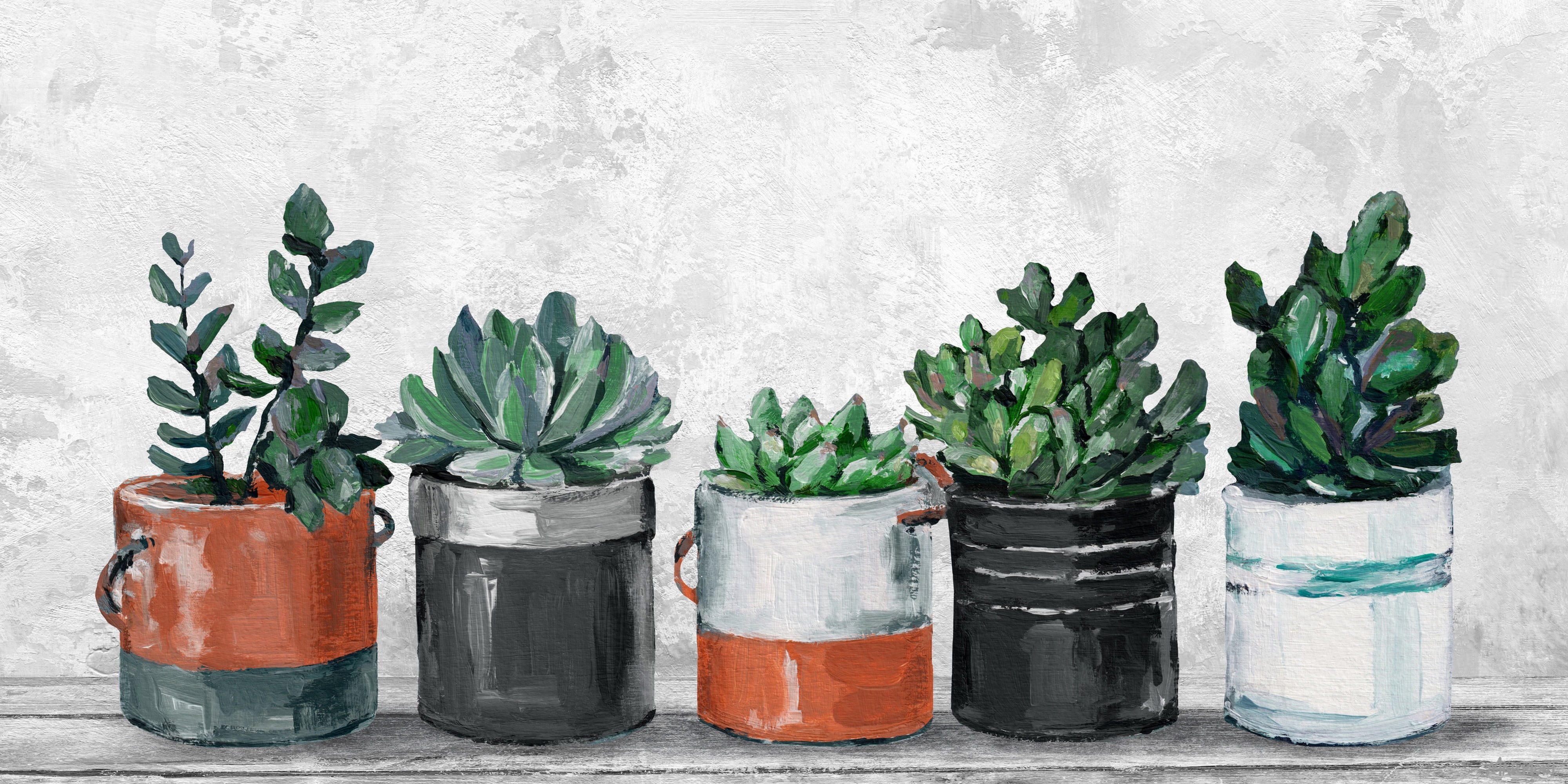 Marmont Hill Two-Toned Succulent Holders Canvas Wall Art, 6" x 12"