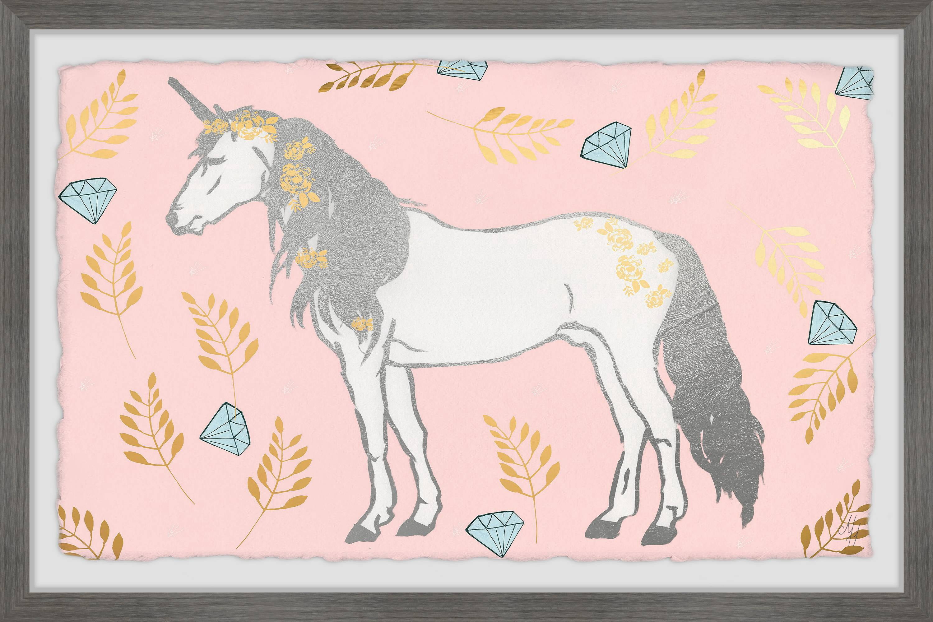 Marmont Hill Unicorn Diamonds Framed Wall Art