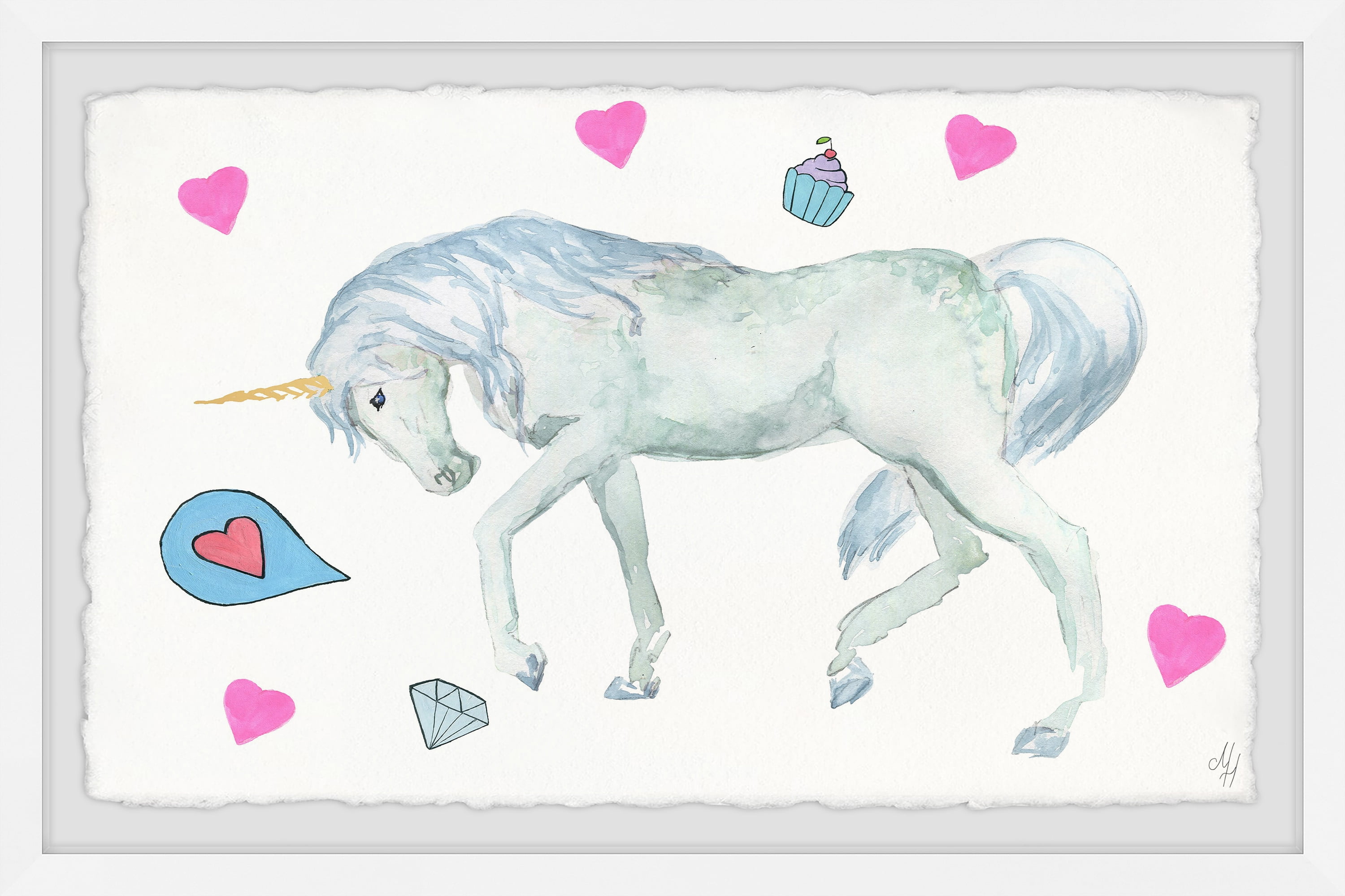 Marmont Hill Unicorn's Cupcake Framed Wall Art, 36.00" x 1.50"