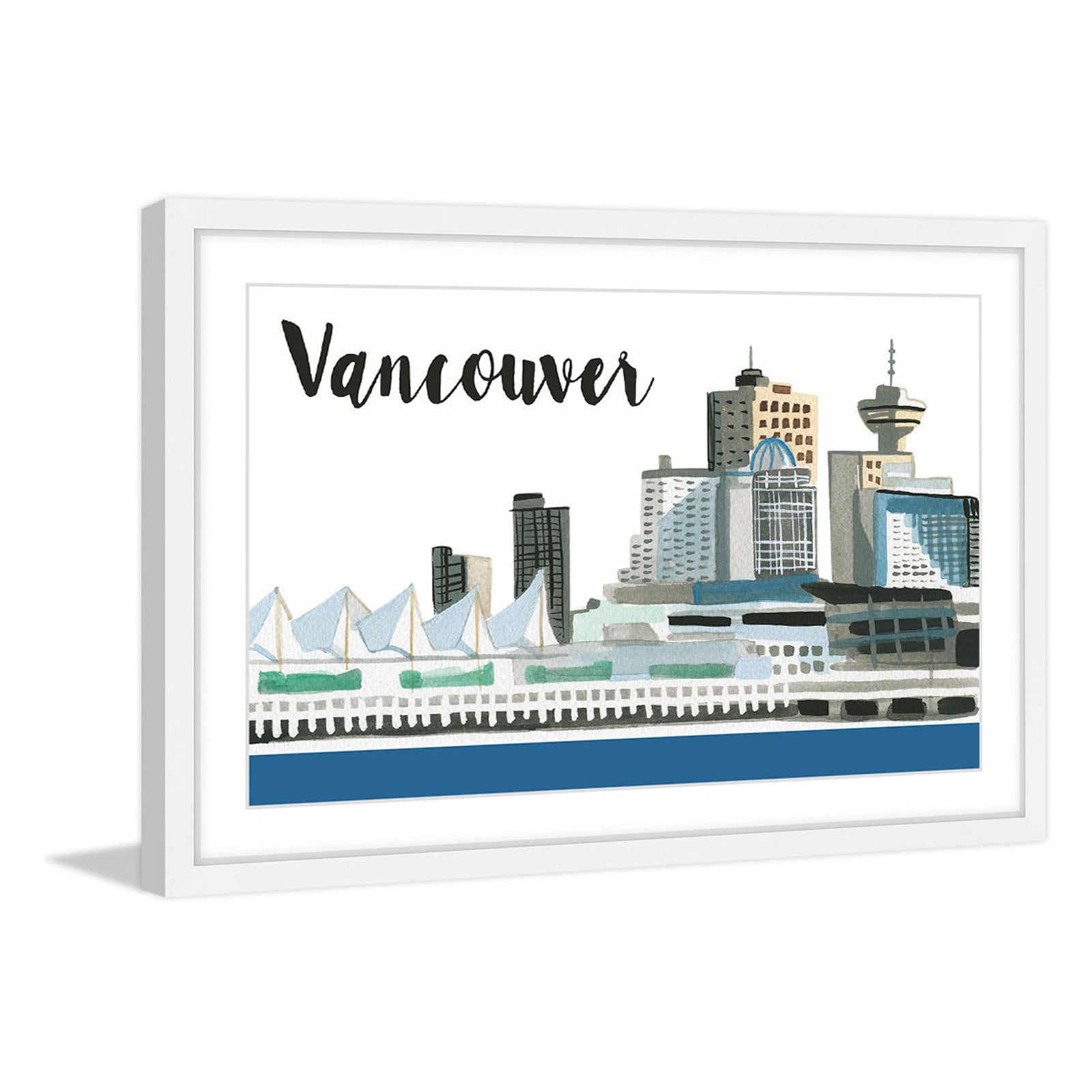 Marmont Hill "Vancouver Skyline" By Molly Rosner Framed Painting Art Print, 36.0" x 1.5"