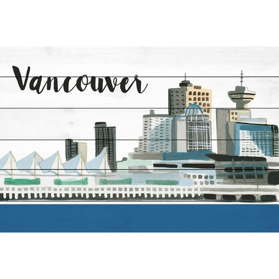Marmont Hill "Vancouver Skyline" By Molly Rosner Painting Art Print On White Wood, 36.0" x 1.5"