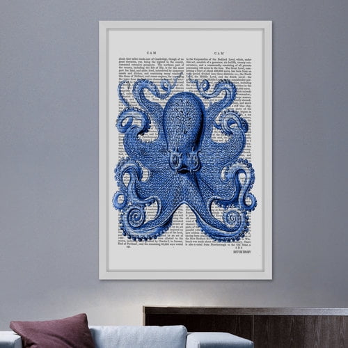 Marmont Hill "Vintage Blue Octopus 1" Framed Painting Print