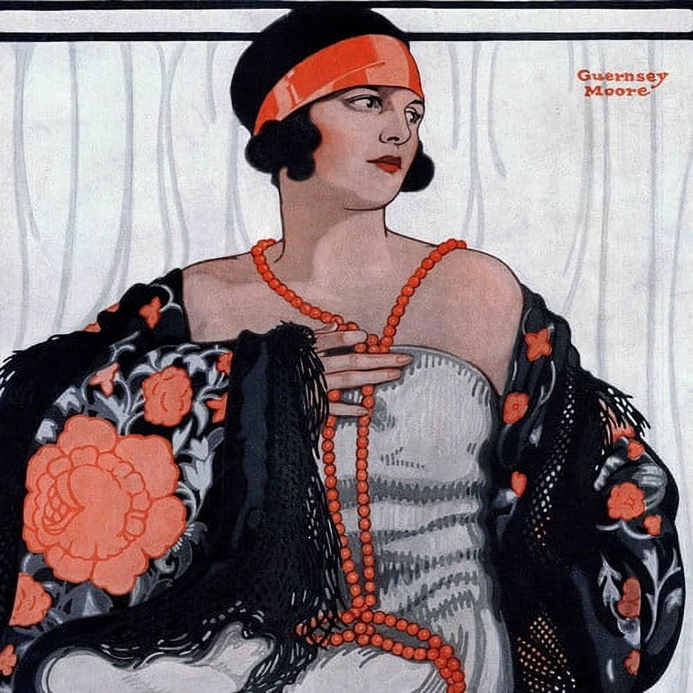 Marmont Hill Vintage Fashion Flapper in Shawl and Beads by Guernsey Moore Painting Print on Wrapped Canvas