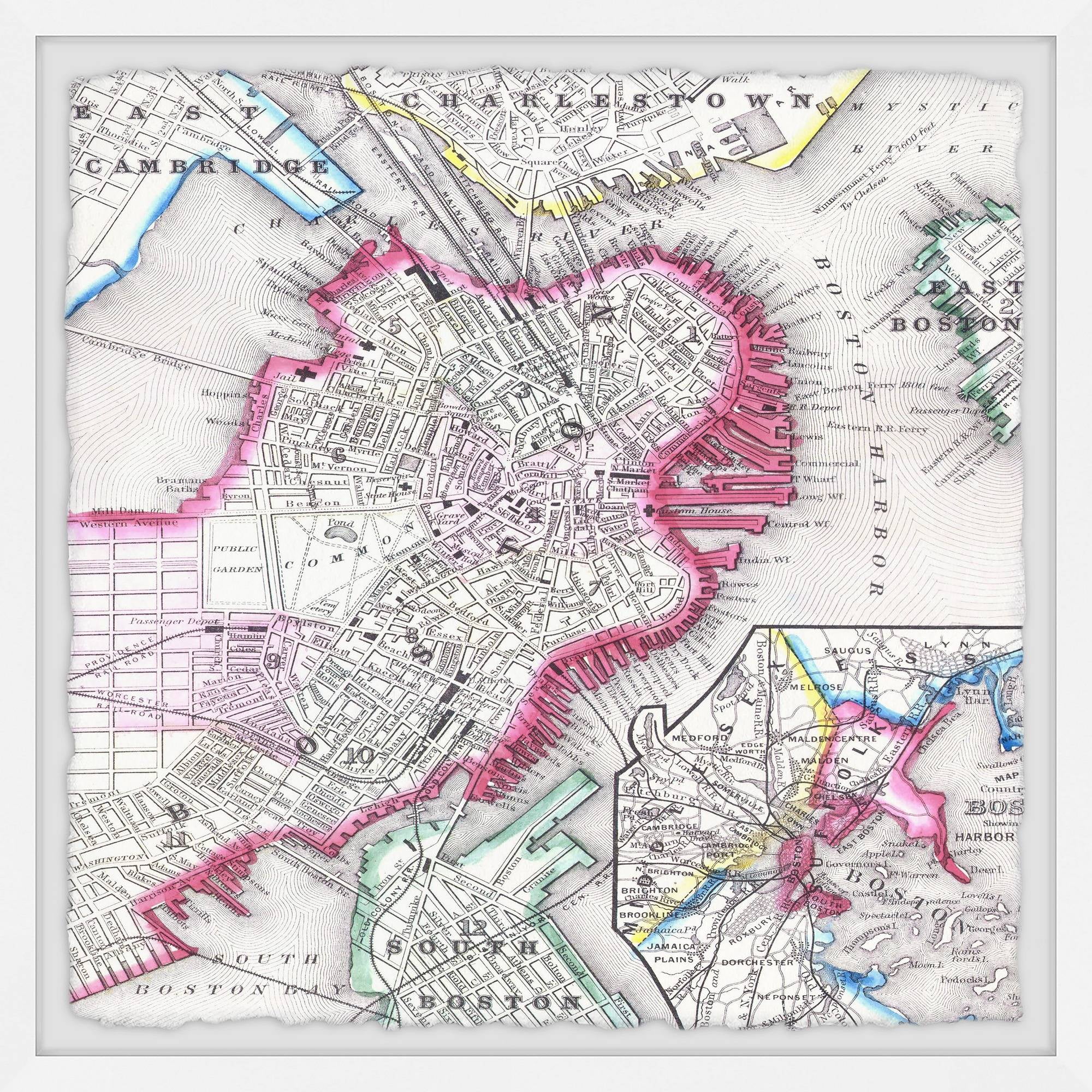 Marmont Hill Vintage Map of Boston Harbor II Framed Wall Art, 18" x 18"