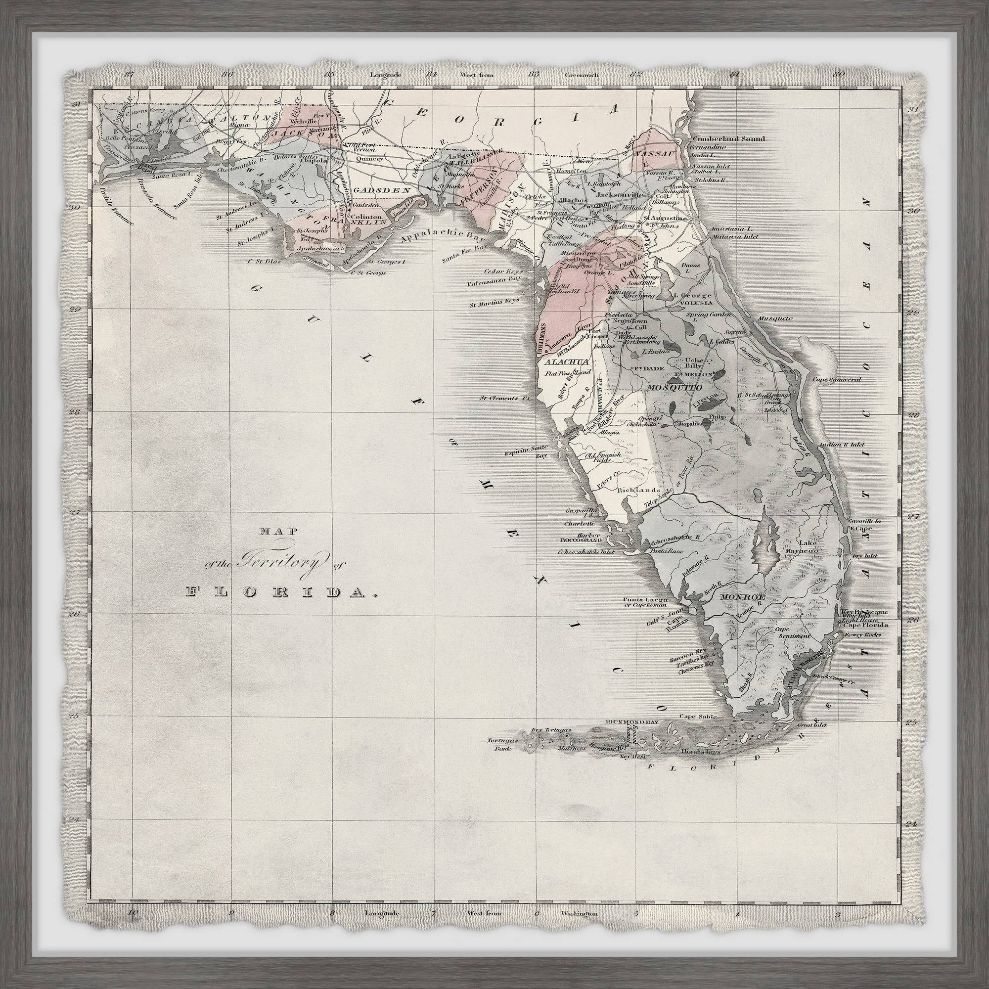 Marmont Hill Vintage Map of Florida Framed Wall Art