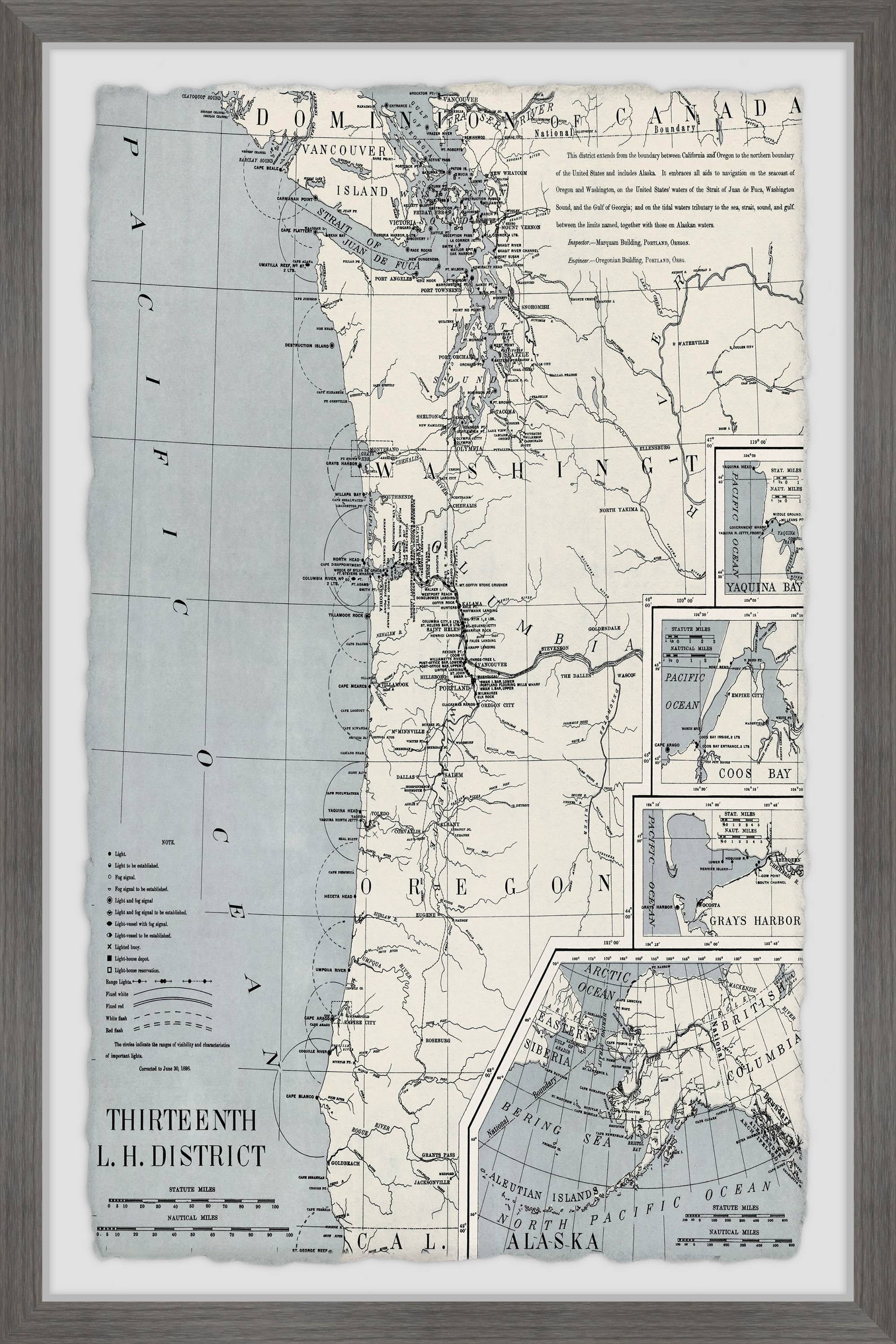 Marmont Hill Vintage Map of Washington Framed Wall Art, 24" x 36"