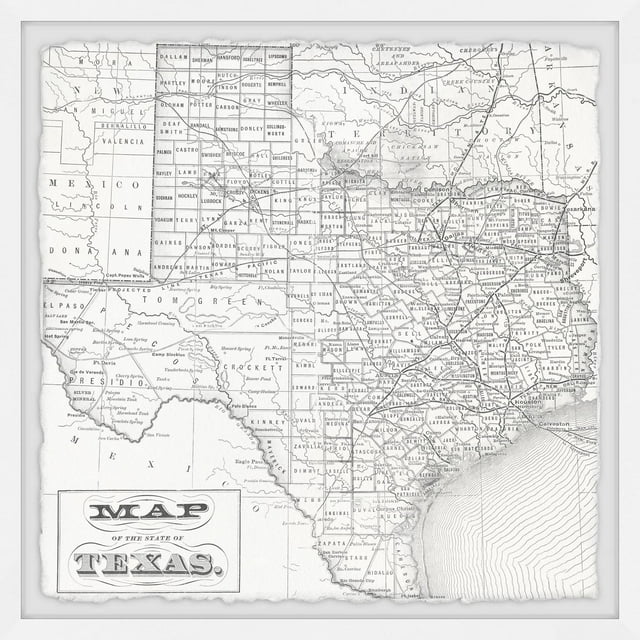 Marmont Hill Vintage Map of the State of Texas Framed Wall Art, 12" x 12"