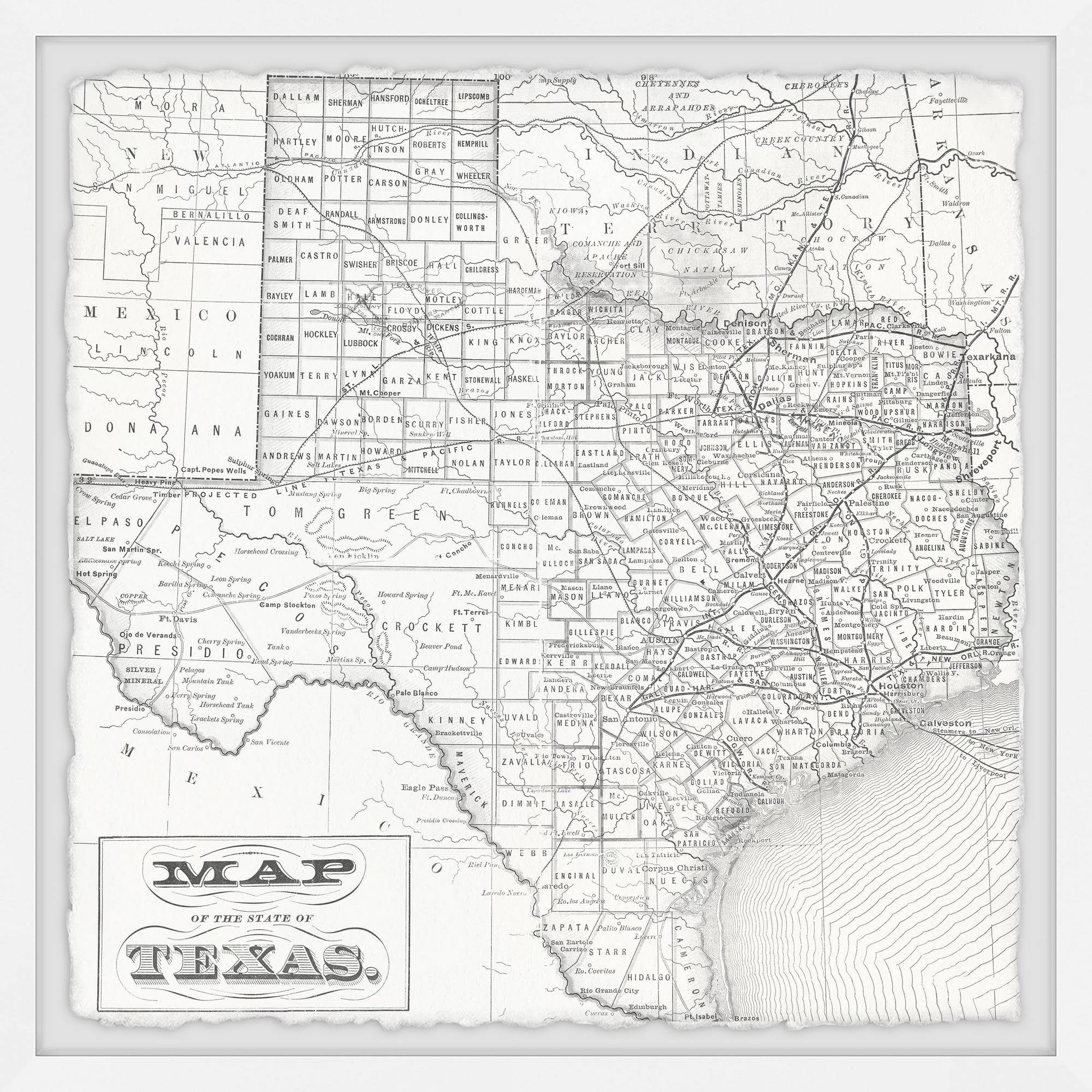 Marmont Hill Vintage Map of the State of Texas Framed Wall Art, 18" x 18"