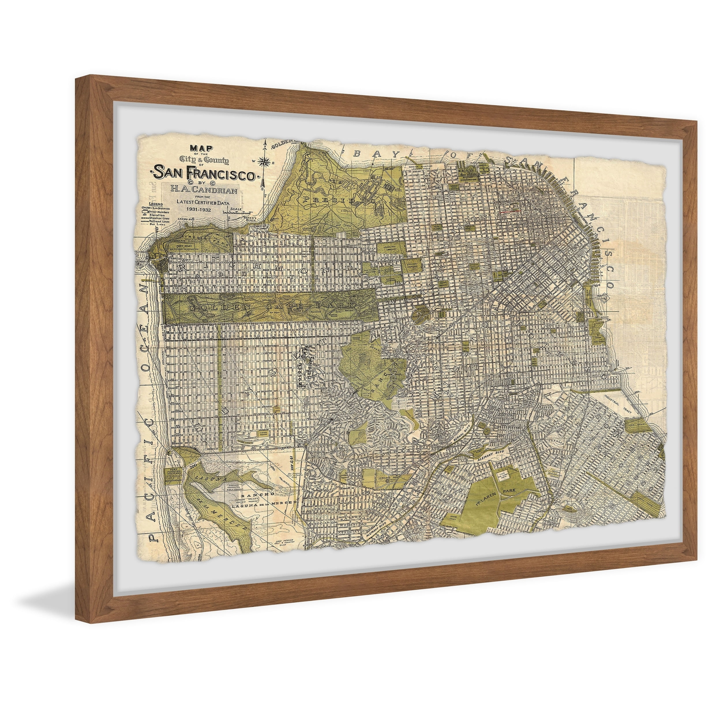 Marmont Hill Vintage San Francisco Map Framed Wall Art, 1.50" x 30.00"