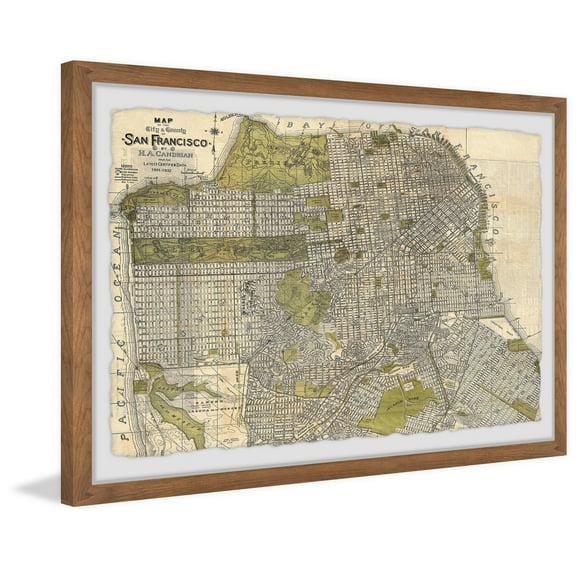 Marmont Hill Vintage San Francisco Map Framed Wall Art, 8" x 12"