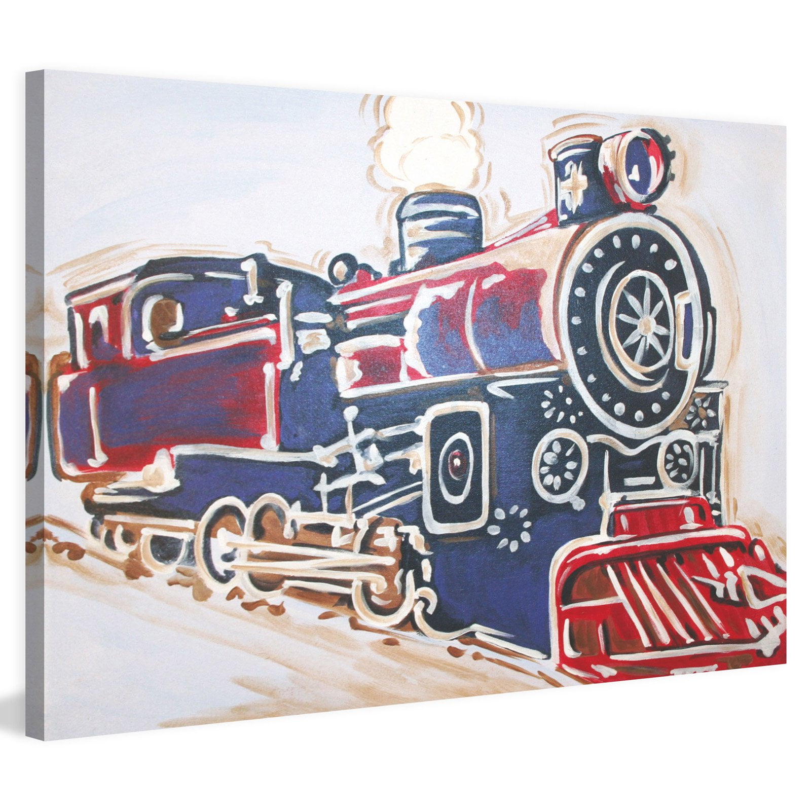 Vintage Blue and Red Locomotive Canvas Art for Kids' Nursery