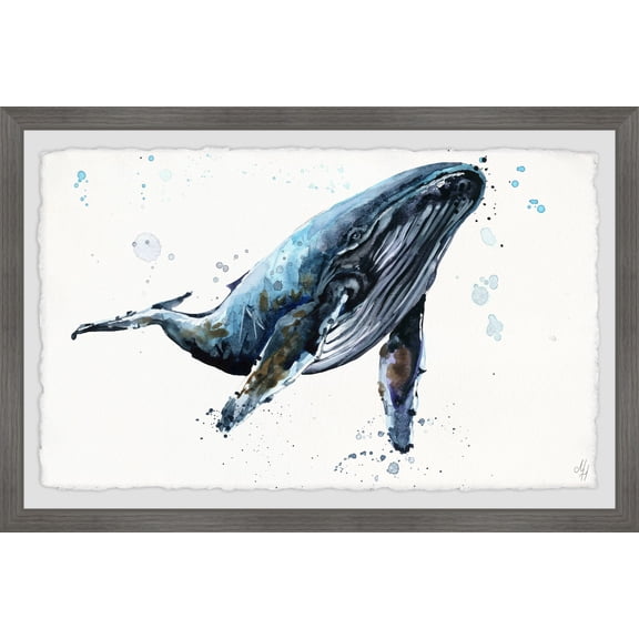Marmont Hill Watercolor Blue Whale Framed Wall Art