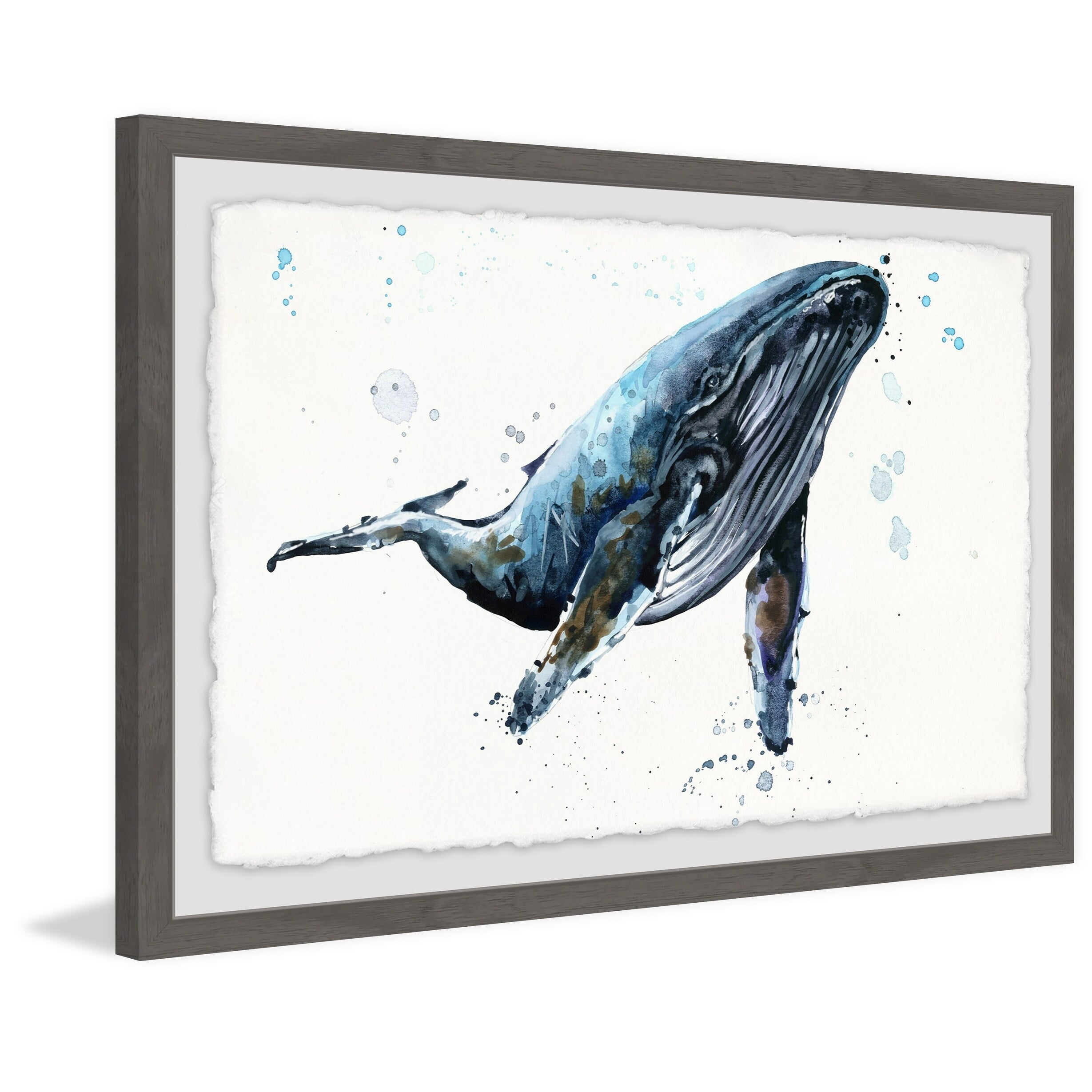 Indigo Watercolor Whale Framed Print