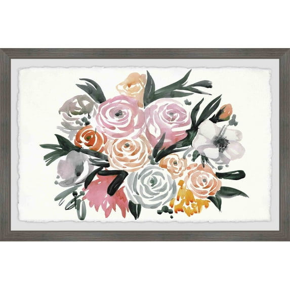 Marmont Hill Watercolor Flower Bouquet Framed Wall Art, 18.00" x 1.50"