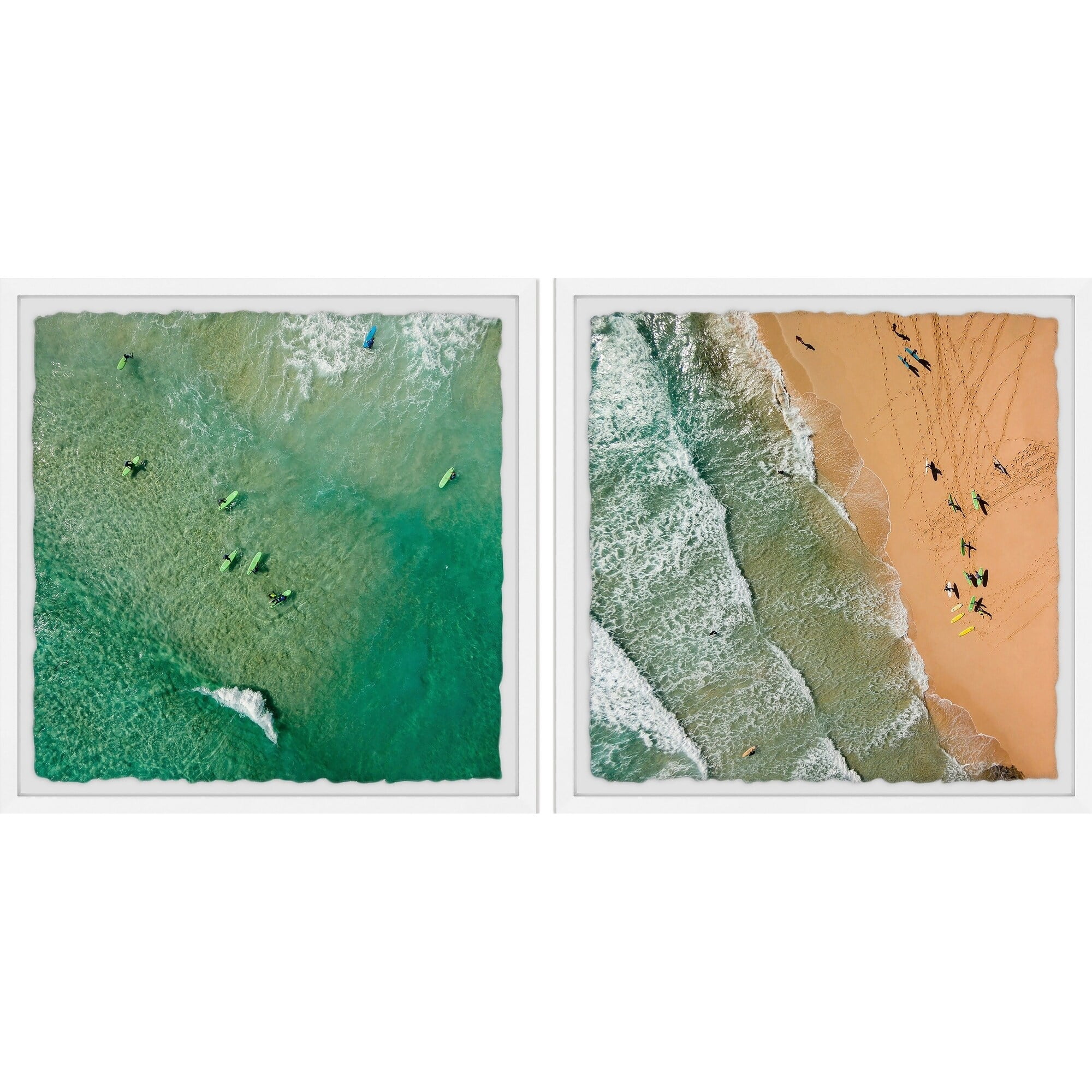 Green and Beige Coastal Canvas Diptych, 24" x 12"