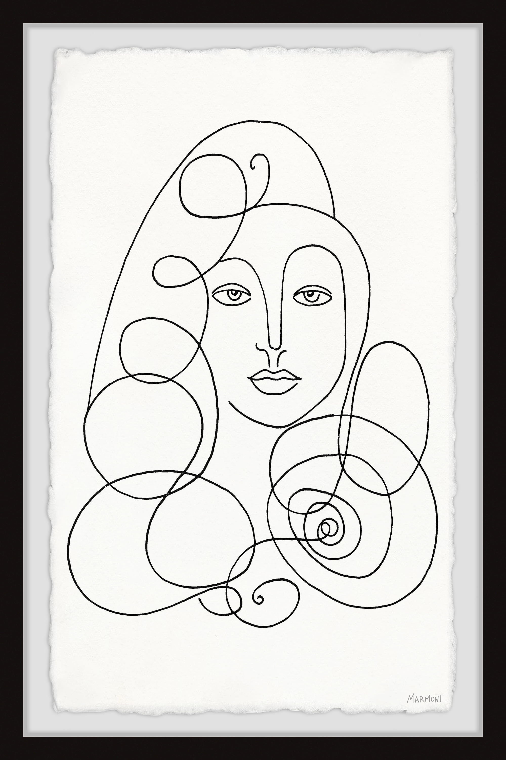 Black and White Abstract Swirl Framed Print, 12" x 18"