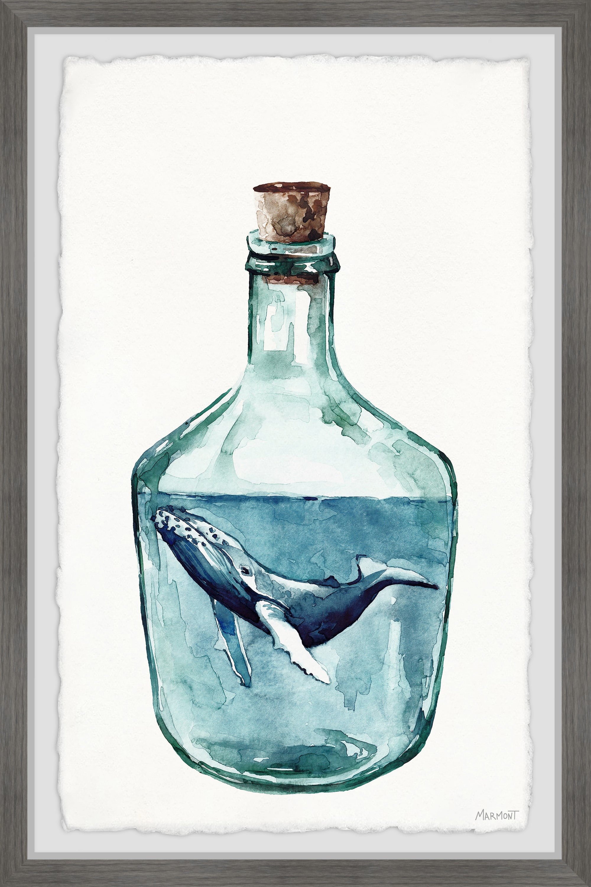 Marmont Hill Whale in the Bottle Framed Wall Art, 1.50" x 8.00"