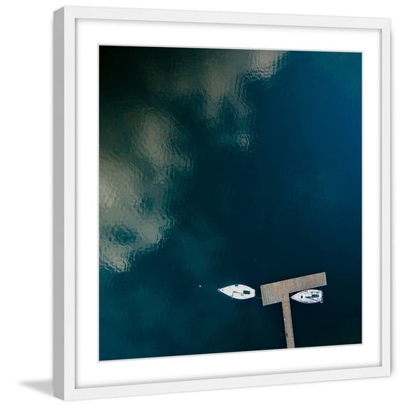 Marmont Hill "White Boats Calm Lake" By Karolis Janulis Framed Painting Art Print, 24.0" x 1.5"