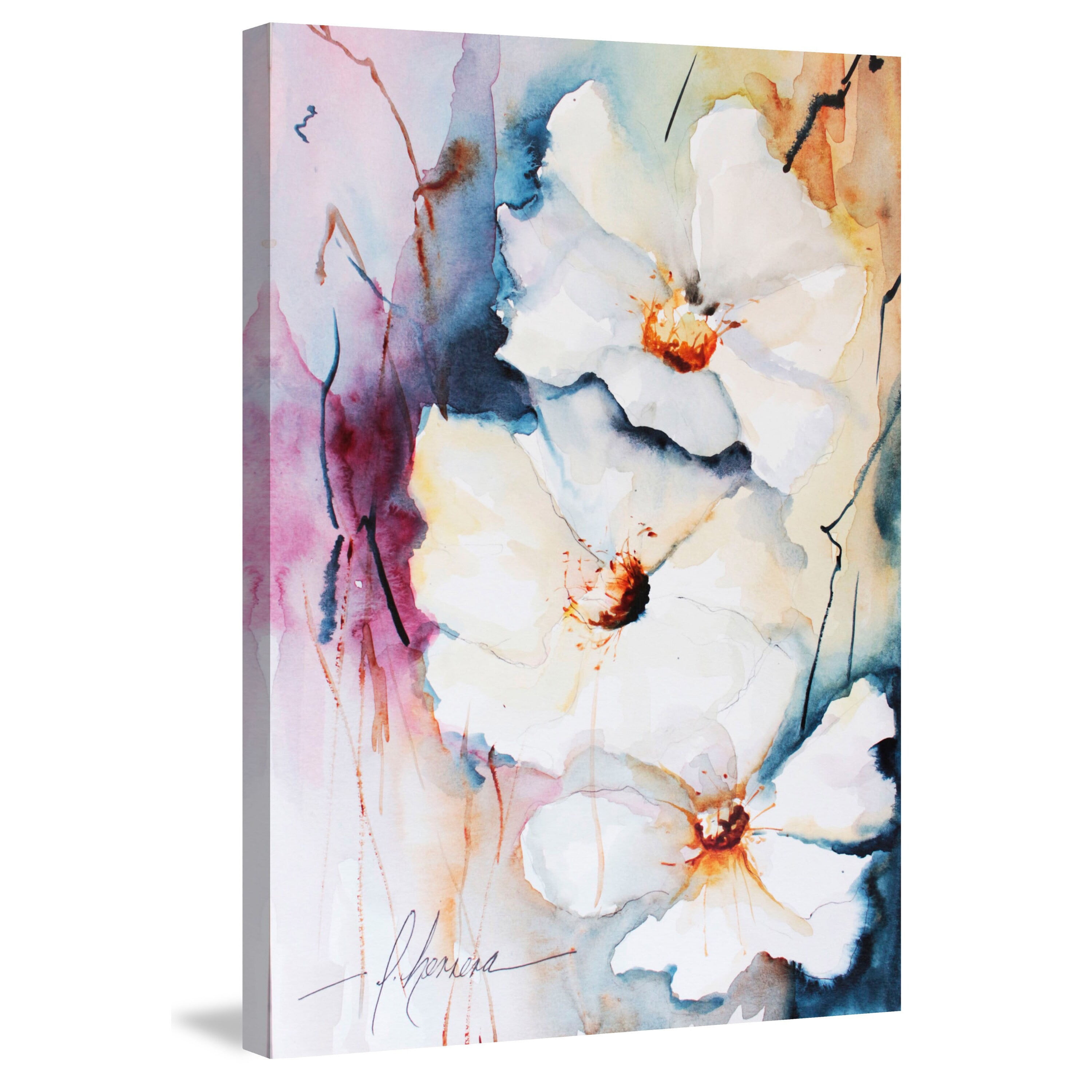Marmont Hill "White Floral Spread I" Painting Print on Wrapped Canvas