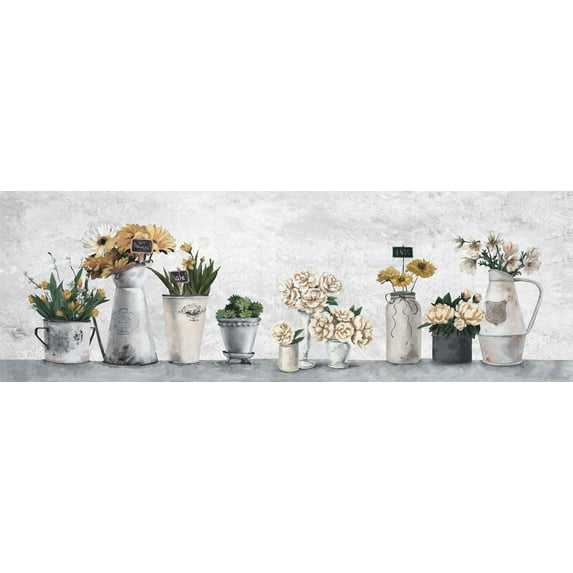 Marmont Hill White Potted Flowers Canvas Wall Art, 10" x 30"