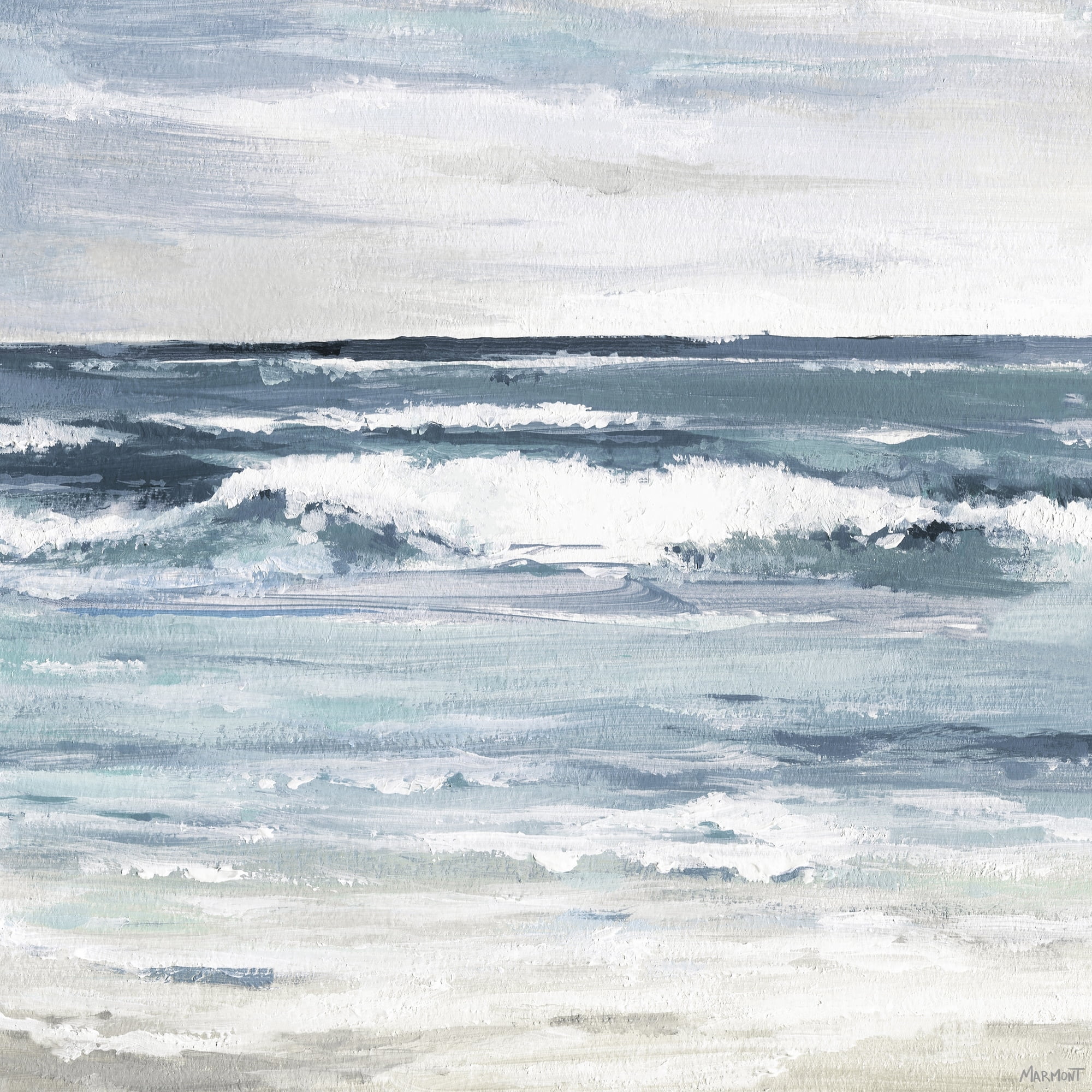 12" x 12" Coastal Blue and White Waves Canvas Wall Art