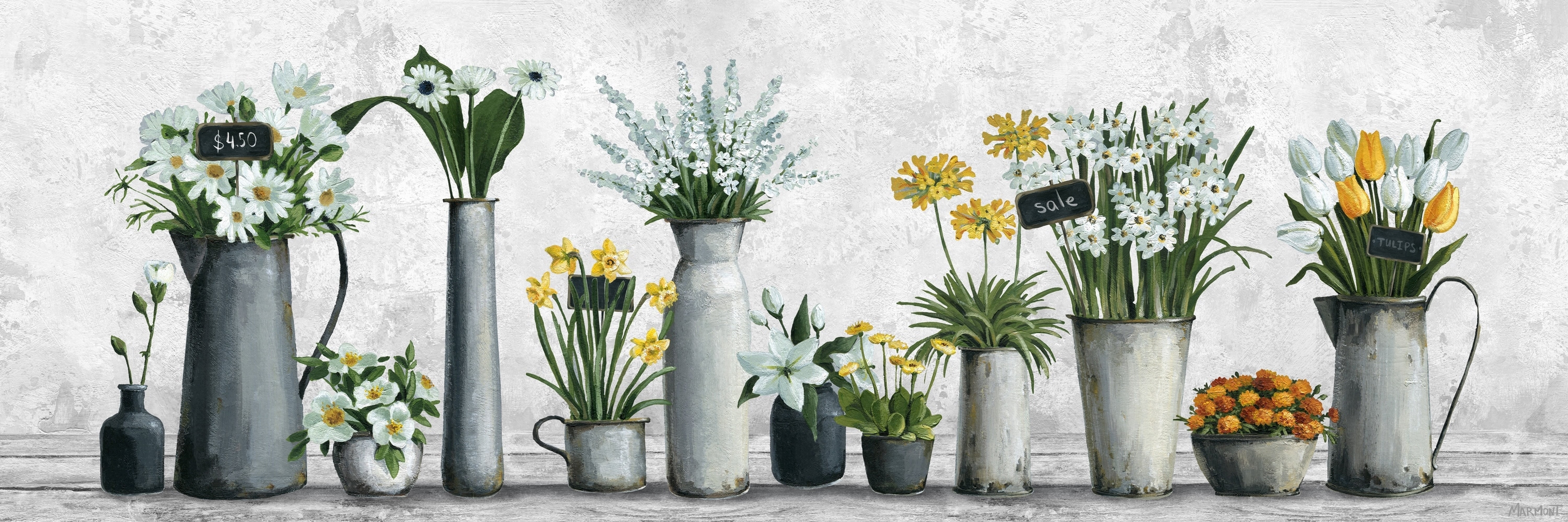 White and Yellow Floral Still Life Canvas Wall Art
