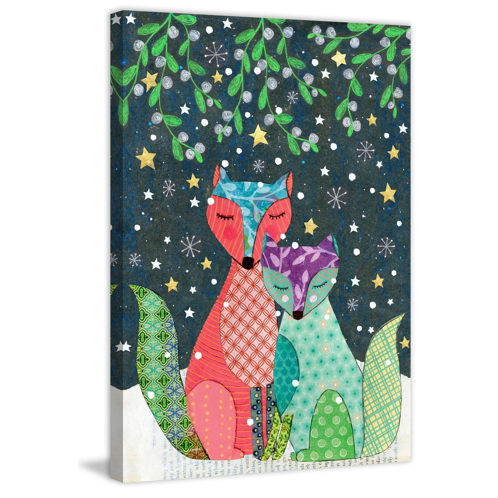 Marmont Hill "Winter Foxes" by Sascalia Painting Print on Wrapped Canvas