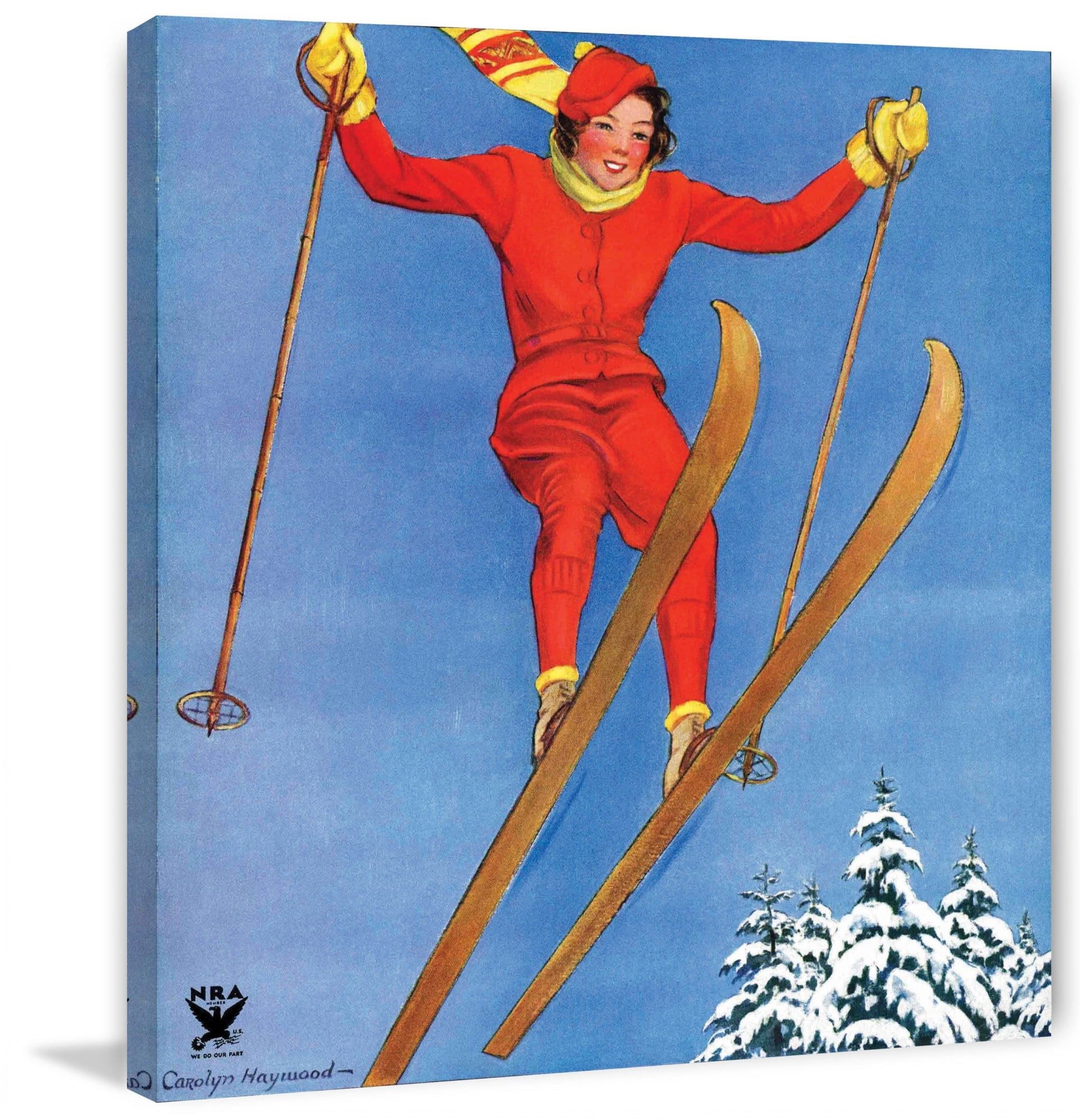 Marmont Hill Woman Ski Jumper by Carolyn Haywood Painting Print on Canvas