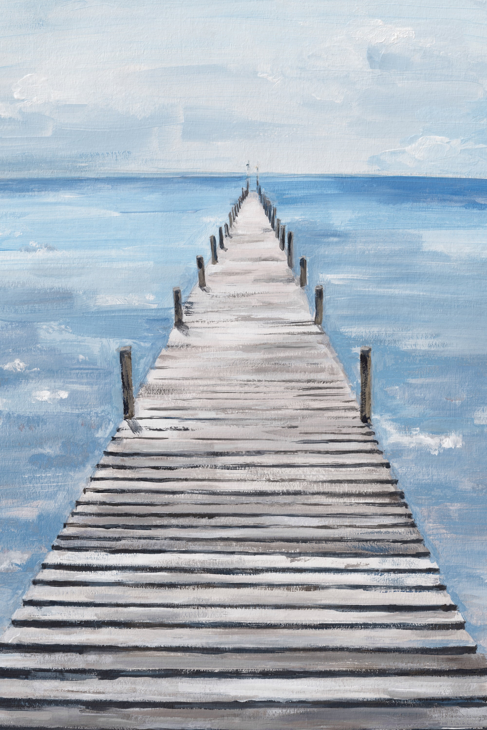 Serene Blue Waters Wooden Boardwalk Canvas Wall Art