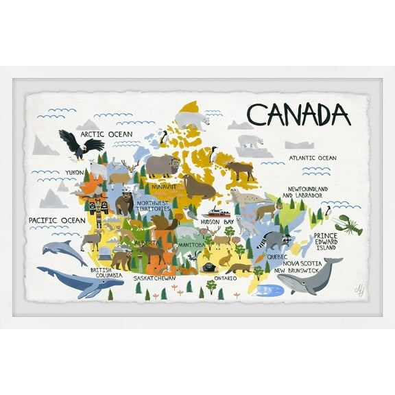 Marmont Hill Yellow Canadian Map Framed Wall Art, 12.00" x 1.50"