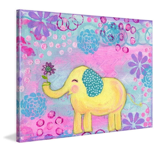 Marmont Hill 'Yellow Elephant' by Jill Lambert Painting Print on Wrapped Canvas