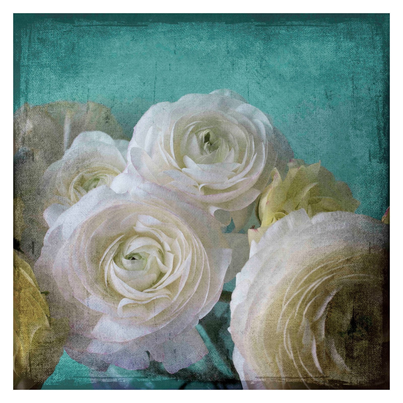 18" x 18" Teal and White Floral Canvas Print